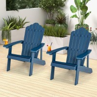 Oralner Outdoor Adirondack Chair With Cup Holder, Plastic Resin Outdoor Deck Chair, 380 Lbs Capacity, For Patio, Backyard, Porch, Balcony, Poolside, Garden, Lawn, Firepit (2, Navy Blue)