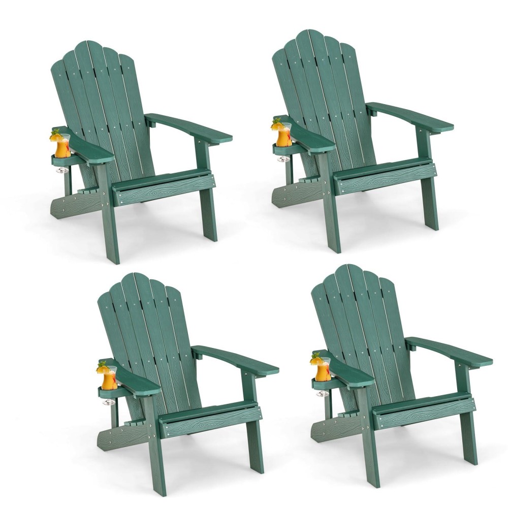 Oralner Outdoor Adirondack Chair With Cup Holder, Plastic Resin Outdoor Deck Chair, 380 Lbs Capacity, For Patio, Backyard, Porch, Balcony, Poolside, Garden, Lawn, Firepit (4, Green)