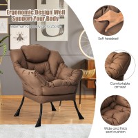 Gorelax Modern Lazy Chair, Upholstered Lounge Accent Chair, Single Leisure Sofa Chair With Armrests & Side Pocket, Comfy Reading Chair For Bedroom, Living Room, Dorm Room (Lazy Chair, Brown)