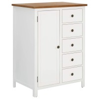 Vidaxl Solid Oak Wood Wardrobe With Acacia Body | 1 Compartment And 5 Drawers | Unique Natural Finish And White Painting On Body