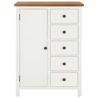 Vidaxl Solid Oak Wood Wardrobe With Acacia Body | 1 Compartment And 5 Drawers | Unique Natural Finish And White Painting On Body