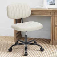 Newbulig Home Chairs With Swivel Wheels For Computer Desk Pu Leather Armless Design To Living, Bed Room,Conference Office, White