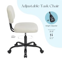 Newbulig Home Chairs With Swivel Wheels For Computer Desk Pu Leather Armless Design To Living, Bed Room,Conference Office, White