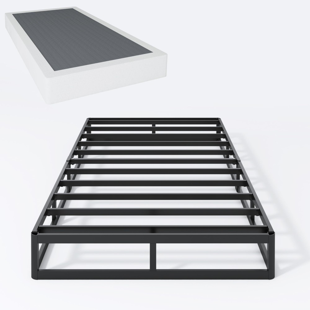 Shland Box Spring Twin 7 Inch Metal Box Spring Twin Size Basics Bed Base Mattress Foundation Black Heavy Duty Structure With Co