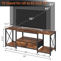 Gyiiyuo Tv Stand With Fabric Drawer For 55 60 65 Inches Tv Entertainment Center And Industrial Tv Console Table With Open Stor