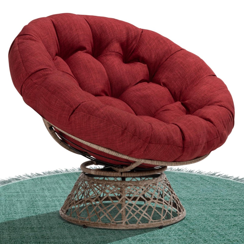 Bme 40 Ergonomic Wicker Papasan Chair With Soft Thick Density Fabric Cushion High Capacity Steel Frame 360 Degree Swivel For