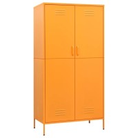 Vidaxl Mustard Yellow Steel Wardrobe With Adjustable Shelves And Hanging Rod - Chic Industrial-Style Storage Solution For Clothes, Hats, And Accessories