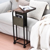 Elong Home End Table, Small Side Table With Wheels, C Shaped Couch Side Table With Storage And Metal Frame For Living Room/Bedroom