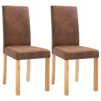 Vidaxl Dining Chairs - Set Of 2, Modern Design, Brown Faux Suede Leather Upholstery, Strong Wooden Frame For Stability And Durability, Easy Assembly