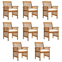 Vidaxl 8Pcs Patio Dining Chairs Set - Solid Acacia Wood With Cushions - Cream White Seat Pads - Rustic Outdoor Furniture