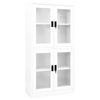 vidaXL Office Cabinet White 354x157x709 Steel and Tempered Glass 335938