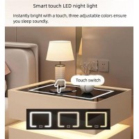 Hailm Smart Nightstand With Wireless Charging Station, Automatic Led Bedside Table With 2 Drawers For Bedroom (Color : Khaki, Size : 19.7X15.7X18.9In)