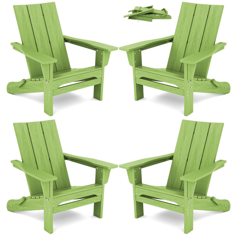 Serwall Modern Folding Adirondack Chair Set Of 4 Oversized Folding Adirondack Chair With Curved Backrest Hdpe Outdoor Adironda