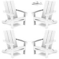 Serwall Modern Folding Adirondack Chair Set Of 4 Oversized Folding Adirondack Chair With Curved Backrest Hdpe Outdoor Adironda