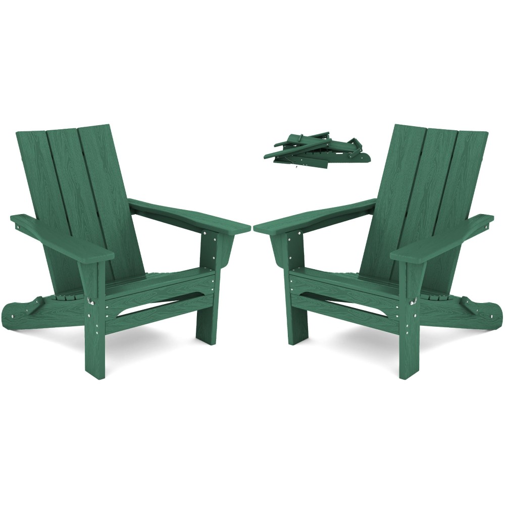 Serwall Modern Folding Adirondack Chair Set Of 2 Oversized Folding Adirondack Chair With Curved Backrest Hdpe Outdoor Adironda