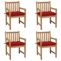 vidaXL Patio Chairs 4 pcs with Red Cushions Solid Teak Wood 3073025