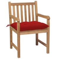 vidaXL Patio Chairs 4 pcs with Red Cushions Solid Teak Wood 3073025