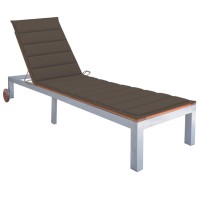Vidaxl Adjustable Sun Lounger With Cushion - Solid Acacia Wood & Galvanized Steel - Ideal For Garden, Patio Or Balcony - Taupe Cushion Included