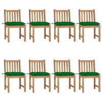 Vidaxl Solid Teak Wood Patio Chairs Set - 8 Outdoor Chairs With Green Cushions, Fine Sanded Finish - Ideal For Garden, Patio, Indoor Use.