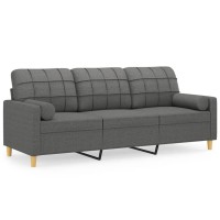 vidaXL 3-Seater Sofa with Throw Pillows Dark Gray 70.9 Fabric