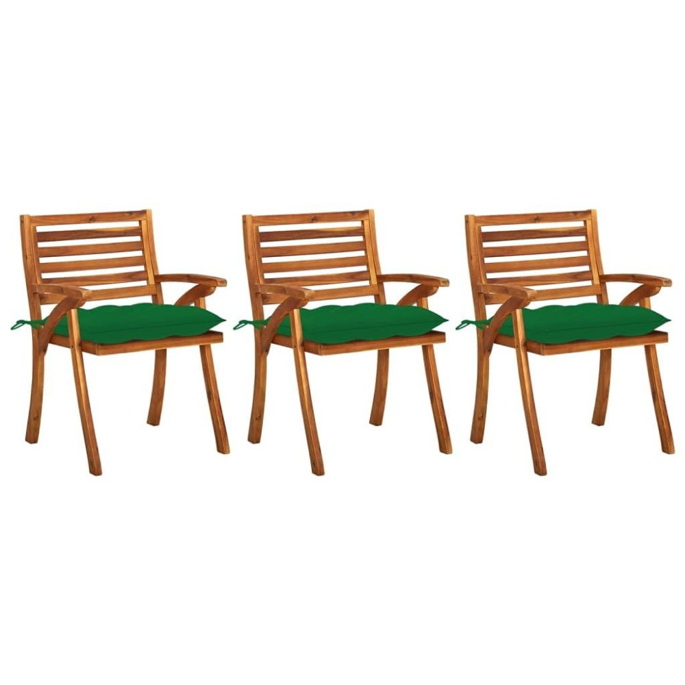 Vidaxl Solid Acacia Wood Patio Dining Chairs With Green Fabric Polyester Cushions, Retro Style Outdoor Furniture Set For Garden Or Terrace - Includes 3 Chairs And Extra Cushion