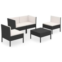 Vidaxl 5-Piece Patio Lounge Set - Weather-Resistant Pe Rattan & Powder-Coated Steel, Includes Middle & Corner Sofas, Footrest/Table, With Cushions - Black/Cream