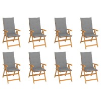 Vidaxl Reclining Patio Chairs Set With Cushions, 8 Pieces, Durable Solid Teak Wood Construction, Adjustable Backrest, Foldable Design, Suitable For Outdoor Use