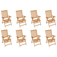 Vidaxl Reclining Patio Chairs Set With Cushions, 8 Pieces, Durable Solid Teak Wood Construction, Adjustable Backrest, Foldable Design, Suitable For Outdoor Use