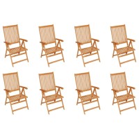 Vidaxl 8-Piece Patio Furniture Set - Classic Design Reclining Garden Chairs, Adjustable Backrest, Space-Saving Foldable Design - Made From Fine-Sanded Solid Teak Hard Wood, Brown