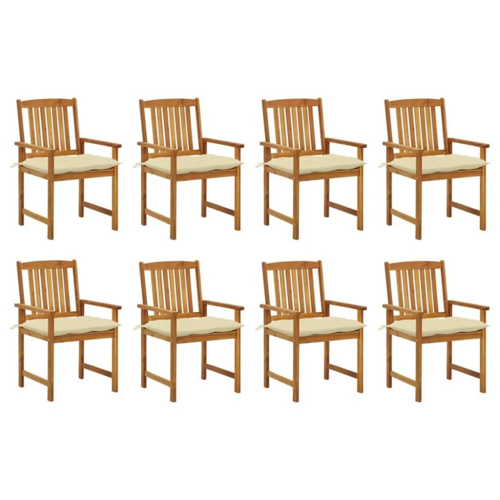 Vidaxl Outdoor Patio Chairs Set With Cushions - Solid Acacia Wood Construction - Perfect For Sunbathing And Leisure Activities - Weather-Resistant And Durable, Cream White Cushion