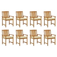 Vidaxl Outdoor Patio Chairs Set With Cushions - Solid Acacia Wood Construction - Perfect For Sunbathing And Leisure Activities - Weather-Resistant And Durable, Cream White Cushion
