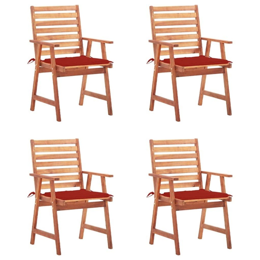 Vidaxl Outdoor Dining Chair Set Of 4 With Cushions - Solid Acacia Wood Construction, Slatted Design, Rustic Style, Comfortable Seating, Easy Maintenance