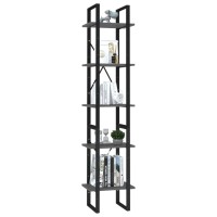 Vidaxl 5-Tier Freestanding Book Cabinet In Gray, Engineered Wood And Metal Frame, Modern Industrial Style, Spacious Storage For Books And Decor