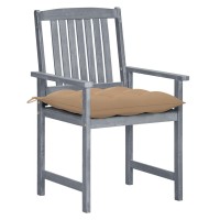 Vidaxl Outdoor Patio Chairs Set Of 6 - Solid Acacia Wood With Gray Finish And Beige Cushions, Durable And Weather-Resistant, Perfect For Exterior Spaces.