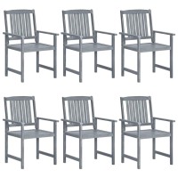 Vidaxl Outdoor Patio Chairs Set Of 6 - Solid Acacia Wood With Gray Finish And Beige Cushions, Durable And Weather-Resistant, Perfect For Exterior Spaces.