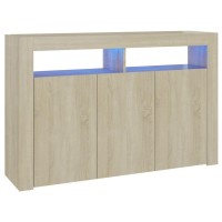 Vidaxl Sideboard With Rgb Led Lights And Spacious Storage, Durable Engineered Wood, Sonoma Oak Finish, Suitable For Living Room, Industrial Style