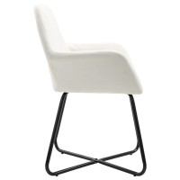 Vidaxl Set Of 6 Modern Dining Chairs With Armrests And Backrest, Cream Fabric Seating With Powder-Coated Steel Legs For Dining Room Or Living Room