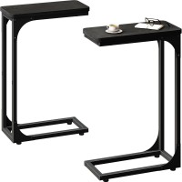 Qeeig Narrow C Shaped Side Table Set Of 2 Living Room Sets Slim Couch Tray Tables Skinny Thin Small Modern 7 Inch Width Black