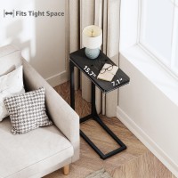 Qeeig Narrow C Shaped Side Table Set Of 2 Living Room Sets Slim Couch Tray Tables Skinny Thin Small Modern 7 Inch Width Black