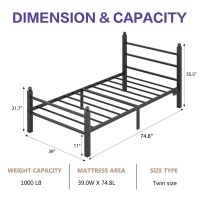 Collaredeagle Twin Bed Frame With Headboard And Footboard Heavy Duty Steel Slats Support Metal Bed Frame With Charging Station