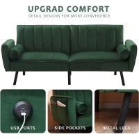 Duraspace Velvet Loveseat Sleeper Sofa Convertible Futon Couch With Usb 74 Loveseat Coach For Dorm Apartment Bonus Room Co