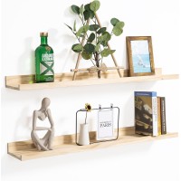 Azsky 24 Inch Floating Shelves For Wall Decor Natural Solid Wood Storage Shelves Floating Photo Shelves With Lip Picture Ledge S