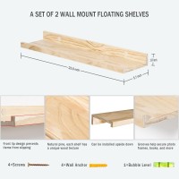 Azsky 24 Inch Floating Shelves For Wall Decor Natural Solid Wood Storage Shelves Floating Photo Shelves With Lip Picture Ledge S