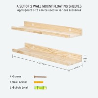 Azsky Floating Shelves Natural Wood For Wall Storage Wall Mount Floating Kids Bookshelf With Lip Display Picture Photo Ledge She