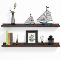 Azsky Floating Shelves Deep Walnut Floating Book Shelves For Wall Picture Ledge Shelf 48 Inch Set 2 Beige Photo Ledge Shelves Fo