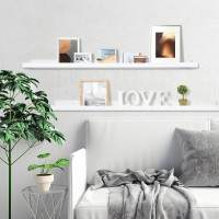 White Floating Wall Shelves For Photo Frames Picture Albums Wood Picture Ledge Wall Shelf With Lip For Kitchen Bathroom Bedroom