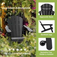 GREENVINES Folding-Adirondack-Chairs-Set-of-6 | HDPE Plastic | Fire Pit Chair | All Weather | Cup Holder | Black | for Deck Backyard Patio Outdoor Garden