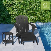 GREENVINES Folding-Adirondack-Chairs-Set-of-6 | HDPE Plastic | Fire Pit Chair | All Weather | Cup Holder | Black | for Deck Backyard Patio Outdoor Garden