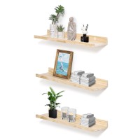 Azsky Natural Wood Floating Shelves 16 Inches Wall Shelves For Storage And Decor Picture Ledge Shelf Photo Frame Kids Book Shelv