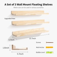 Azsky Natural Wood Floating Shelves 16 Inches Wall Shelves For Storage And Decor Picture Ledge Shelf Photo Frame Kids Book Shelv